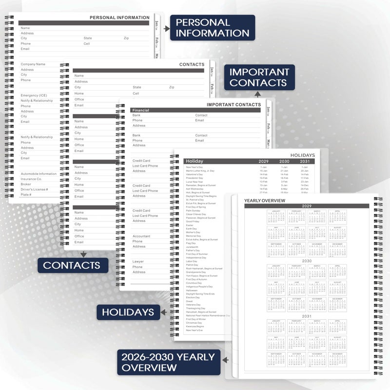 MaaIbok 2026-2030 Monthly Planner/Calendar - Jan 2026 - Dec 2030, 5 Year Monthly Planner with Tabs & Celebrity Quotes, 9"" x 11"", Famous Quotes, Two-Side Pocket, Suitable for Long-Term Planning, Black - Image 4